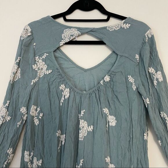 FREE PEOPLE Emma's Embroidered Dress in Misty Green Back Cut Out Detail SZ SP - Picture 12 of 12